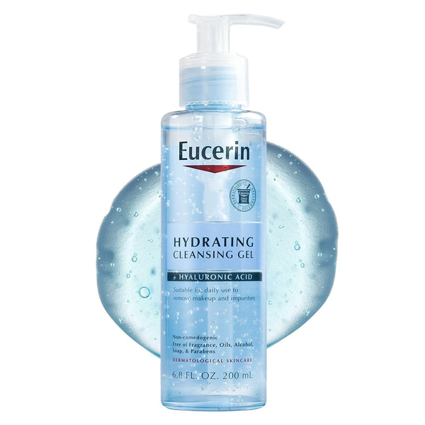 Eucerin Hydrating Cleansing Gel, Daily Facial Cleanser Formulated with Hyaluronic Acid, 6.8 Fl Oz