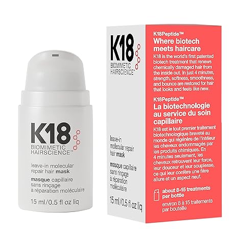 K18 Leave-In Molecular Hair Mask, Repairs Dry or Damaged Hair, Reverse Hair Damage from Bleach, Color, Chemical Services & Heat