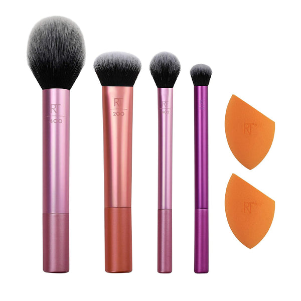 Real Techniques MakEUp Brush Set With 2 Sponge Blenders For Eyeshadow, Foundation, Blush, And Concealer, 6 Piece MakEUp Brush Set